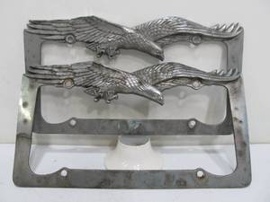 lot 264 image: Pair of Vintage Flying Eagle Metal License Plate Holders