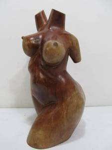 lot 270 image: Larger Hand Carved Wood Female Nude Torso Sculpture