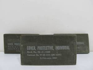 lot 282 image: 3 Orig Unused WW2 Blister Gas Protective Covers