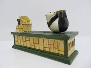 lot 208 image: Antique Style Cast Iron Panda Mechanical Coin Bank