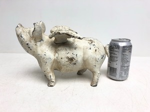 lot 305 image: Large Vintage Cast Iron Flying Pig Coin Bank