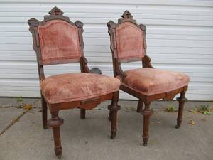 lot 354 image: Pair of Antique Eastlake Style Upholstered Side Chairs