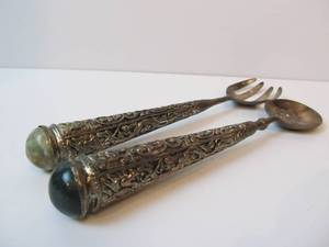 lot 25 image: Ornate Old Vintage Serving Set wInset Stones