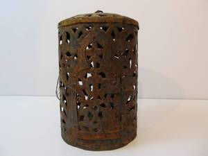 lot 28 image: Pierced Metal Hanging Candle Holder