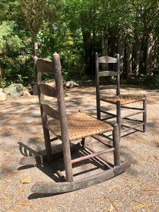 lot 64 image: Pair of Antique Folk Art Painted Cane Chairs - Both Signed