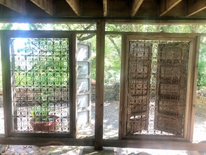 lot 4 image: Pair of Large Architectural Antique Moroccan Windows wWrought Iron Grill