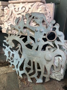 lot 102 image: Original Vintage Haitian Folk Art Round Metal Sculpture by Joseph Louis-Juste (1940-1989)