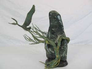 lot 122 image: Vintage Reflections of Nature Bronze Wildlife Egret Sculpture by Gregory Higgins