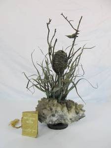 lot 123 image: Vintage Reflections of Nature Bronze Wildlife Sterling Marsh Wrens Bird Sculpture by Gregory Higgins