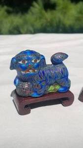 lot 24 image: Miniature Cloisonne Foo Dog and Monkey Figurines