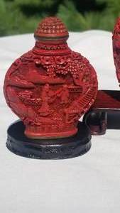 lot 31 image: Resin Relief Carved Cinnabar Snuff Bottle Collection, set of 3