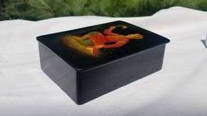 lot 46 image: Russian Lacquered Fire Bird Folk Tale Painted Box  signed