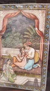 lot 70 image: Framed Hindu Painted Porcelain Tile