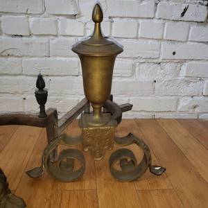 lot 61 image: Antique Brass Fireplace Andirons