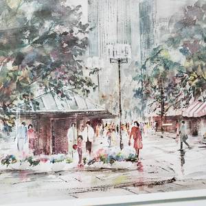 lot 68 image: Striking Fine Art Impressionist Print by Lou Roman- City Market