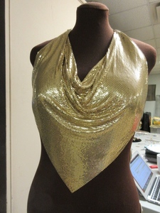 lot 817 image: WHITING & DAVIS GOLD MESh HALTER TOP WITH LEATHER TIE STRAPS