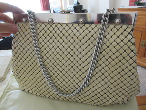 lot 832 image: LARGE, WHITING & DAVIS OFF WHITECREAM MESH HANDBAG