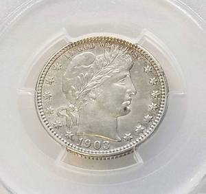 lot 11 image: 1903-O BARBER QUARTER UNC DETAILS PCGS CERTIFIED