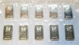 lot 23 image: 10 TROY OZ. .999 FINE SILVER (10 X 1oz BARS SEALED) SUNSHINE MINT