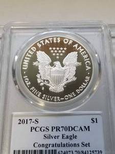 lot 30 image: 2017-S CONGRATULATIONS SET PROOF AMERICAN SILVER EAGLE PCGS PR70DCAM