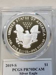 lot 41 image: 2019-S LIMITED EDITION PROOF AMERICAN SILVER EAGLE PCGS PR70DCAM