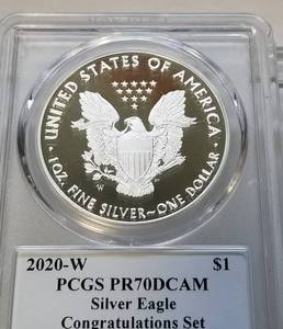 lot 44 image: 2020-W CONGRATULATIONS SET PROOF AMERICAN SILVER EAGLE PCGS PR70DCAM