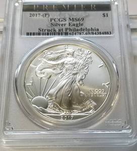 lot 47 image: 2017(P) AMERICAN SILVER EAGLE 1 TROY OZ. .999 FINE SILVER MS69 PCGS