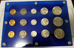 lot 51 image: 1954 P-D-S MINT SET IN PLASTIC NICE ORIGINAL BU COINS