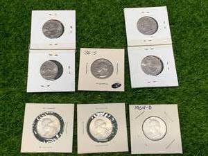 Three 1964 Quarters, Proof 1976-S, Four UNC Quarters�