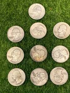 Lot of Ten 1940s-50s Silver Quarters�