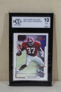 lot 23 image: 2000 Upper Deck MVP Shaun Alexander Rookie Card - BCCG 10