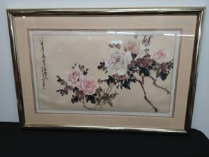 lot 3 image: Japenese Hand Painted Floral Wall Art