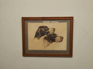 lot 23 image: Framed E.H. Hart Pointers Lithograph of Dogs