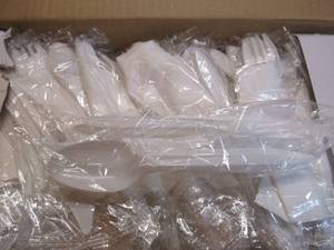 lot 15 image: Generations Consumer 4KITMW Wrapped Cutlery Kit, ForkKnifeSpoonNapkin, White, 250Carton