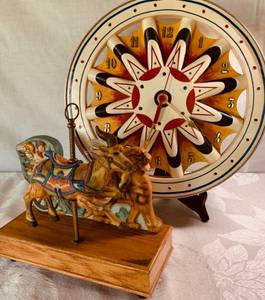 Colorful Handmade Circus Wheel Clock, Carousel Ram Music Box