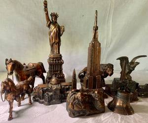 Eleven Die Cast Metal Models of Buildings, Horses, Statue of Liberty, Liberty Bell, Oversized Penny