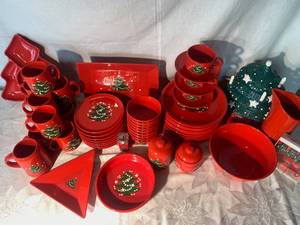 Wachtersbach Red Christmas Tree Dinnerware, Lots of Extras