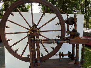 Authentic Antique Spinning Wheel - Unique Wood with Painted Details