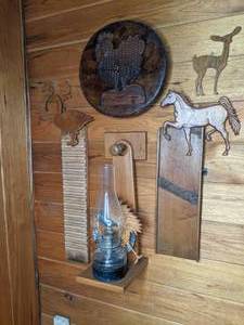 lot 35 image: Beautiful Wooden Wall-Art with Animal Carvings and Candle Holder
