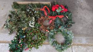 lot 310 image: Christmas Wreaths, Garland, Trees, Ribbon and Planter Box