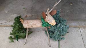 lot 313 image: Fanciful Wooden Deer Sculpture Christmas Tree Tops