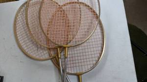lot 314 image: Badminton Set, Vintage Rawlings Tennis Racket, Ice Skates & More