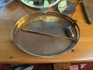 lot 58 image: Silver & Brass Pieces from India, Serving Trays, Candle Snuffer and More