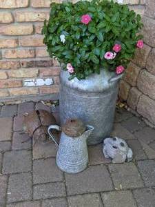 lot 88 image: Whimsical Outdoor Decor Pitcher, Ladybug, Frog, Milk Can