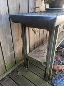 lot 75 image: Rustic Outdoor Wood Table, Two Tier
