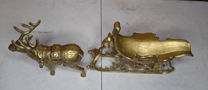 lot 328 image: Whimsical Brass Deer & Sleigh
