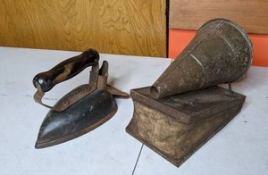 lot 332 image: Antique Iron and Antique Honey Bee Smoker