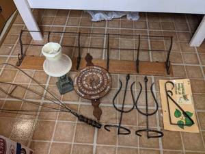 lot 271 image: See This Coat Rack (37), Wooden Perpetual Calendar, Lamp, and more