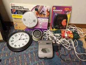 lot 272 image: Be Safe Home Tech - SmokeCarbon Monoxide Alarm, Clocks, Extension Cords, Cassette and CD Player