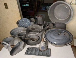 lot 111 image: Great Lot of Graniteware Pots, Pans & More (12)